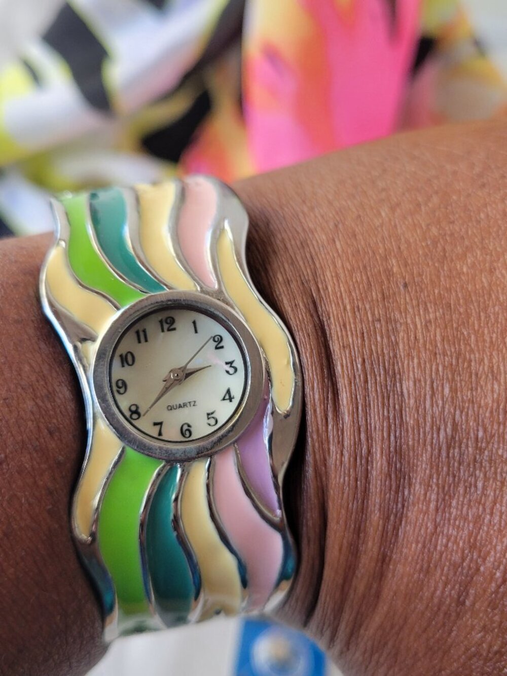Colorful Wavy Enamel Cuff Watch – Statement Bracelet Style